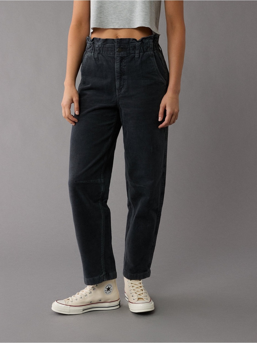 American Eagle Barrel Leg Corduroy Black High Waisted Jeans